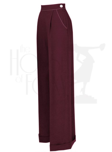 40s Hepburn Pleated Trousers - Berry - Dotty&Dan