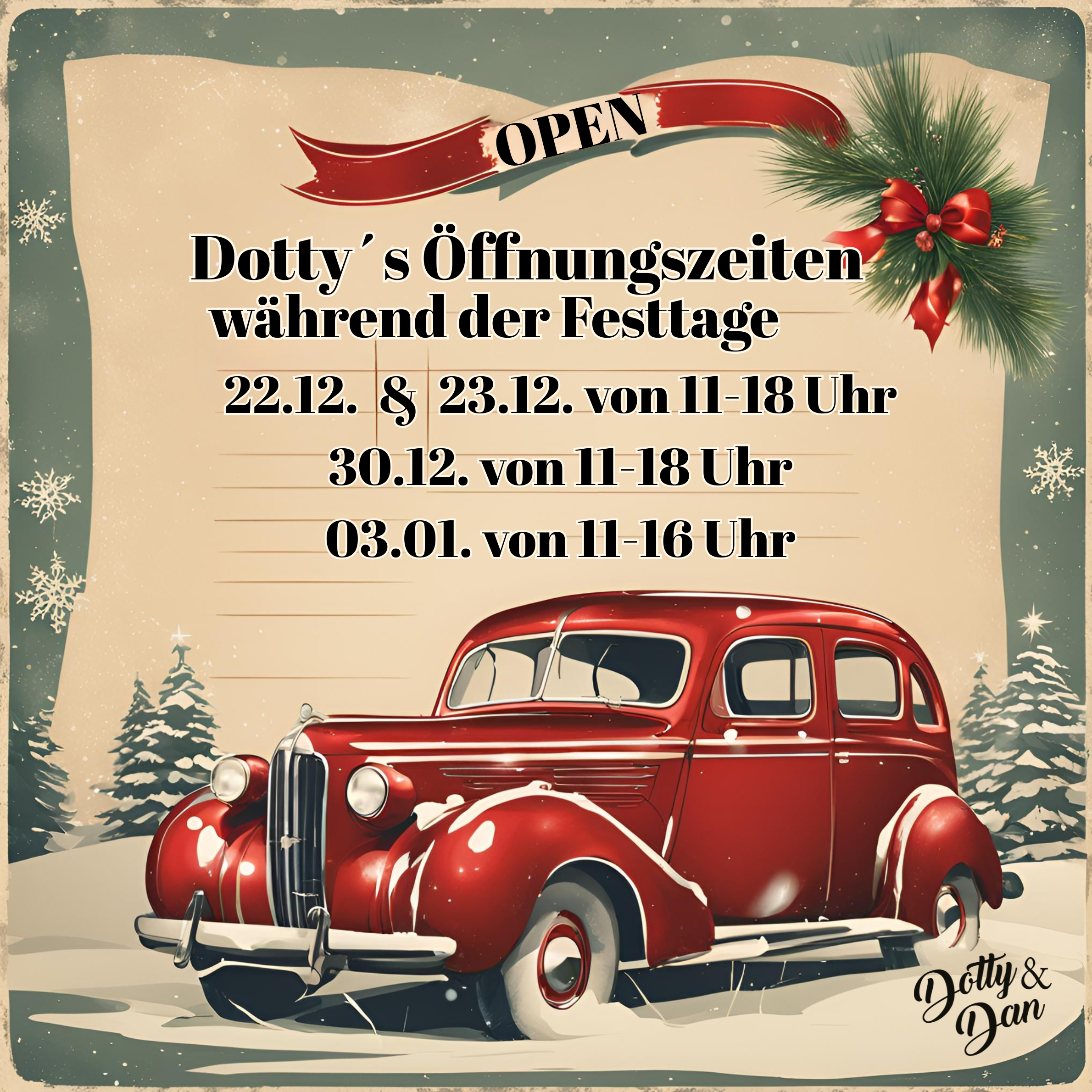 Öffnungszeiten über Weihnachten & Neujahr bei Dotty&Dan