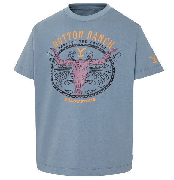 Yellowstone T-Shirt Dutton Ranch rauchblau mit Longhorn-Print