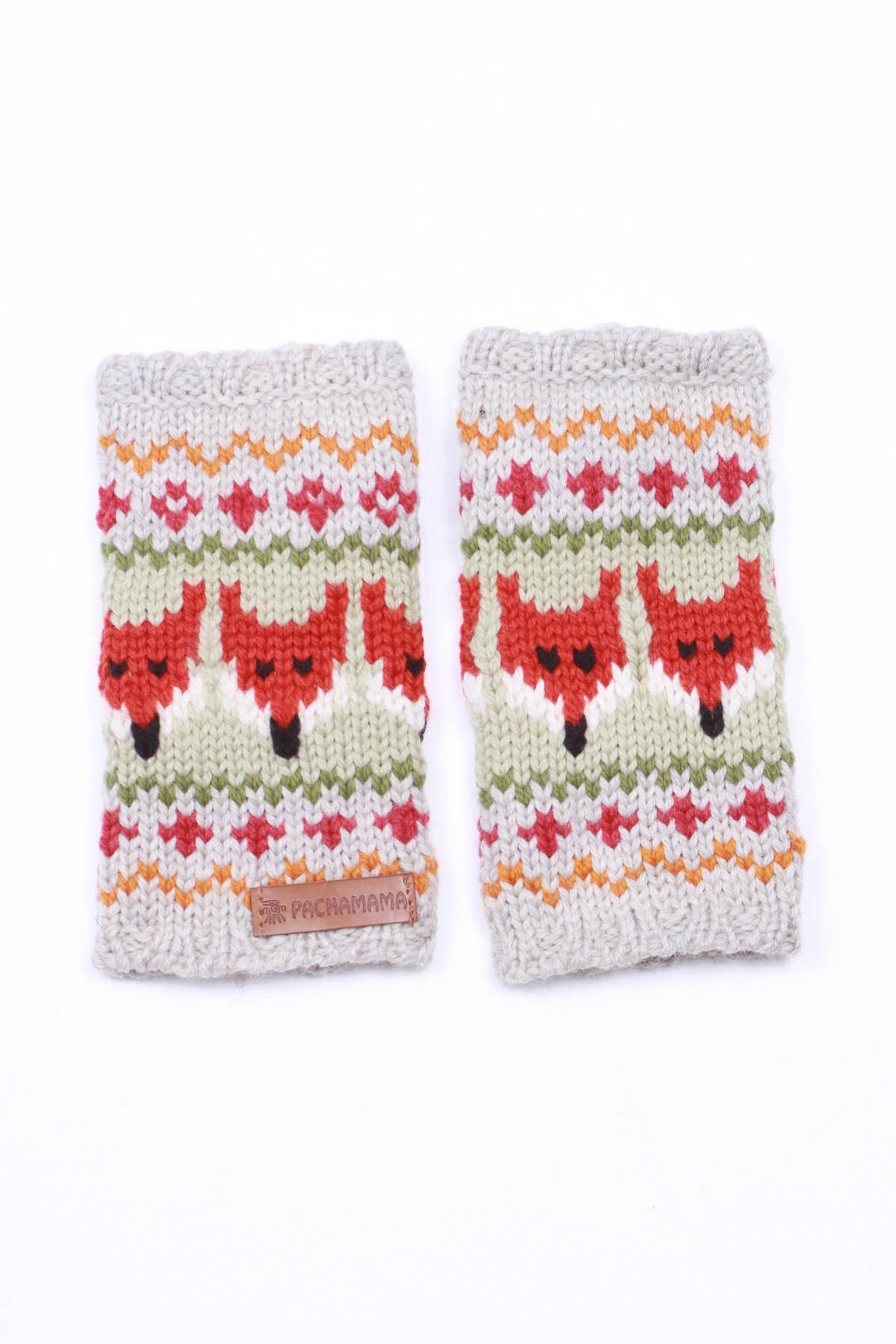 Fingerlose Merino-Handwärmer mit Fuchs und Fair-Isle-Muster von Pachamama – Produktfoto 2