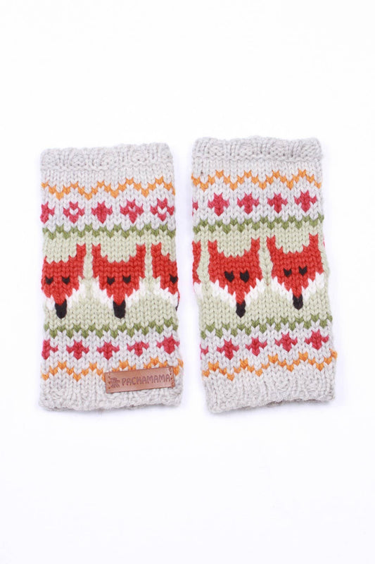 Fingerlose Merino-Handwärmer mit Fuchs und Fair-Isle-Muster von Pachamama – Produktfoto 2