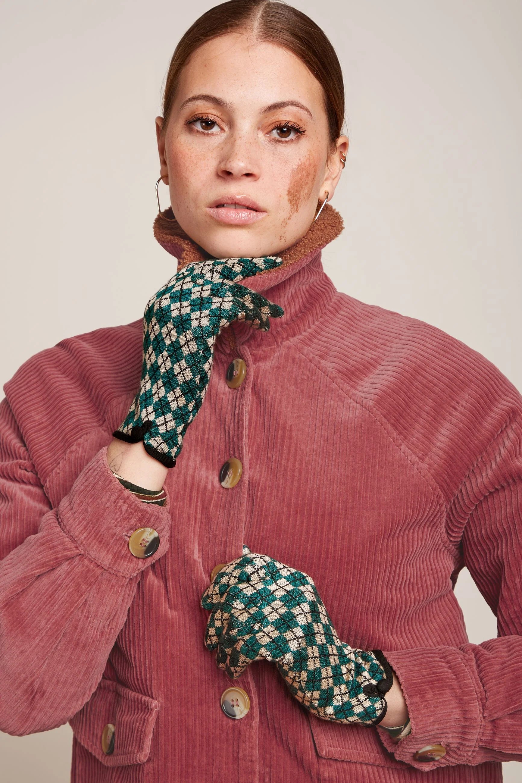 Stoff-Handschuhe Argyle - urban green - Dotty&Dan