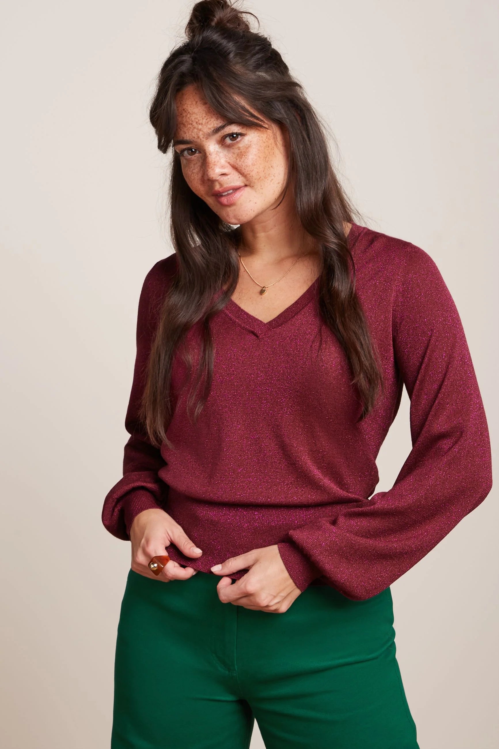 V Neck Bellsleeve Spiro - fuchsia - Dotty&Dan