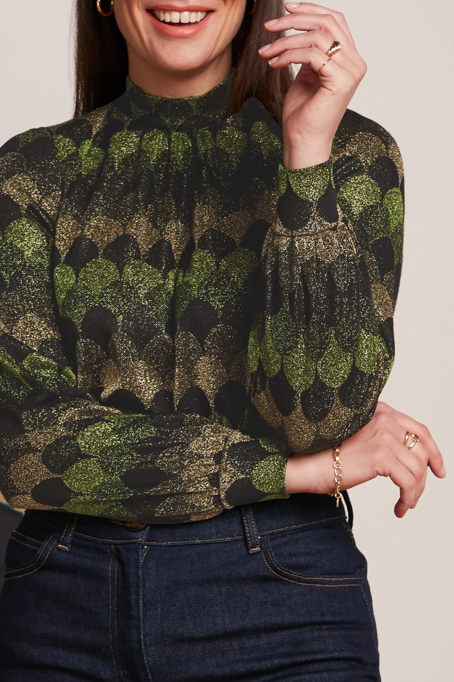 Phoebe Top Diva Jacquard - olive green