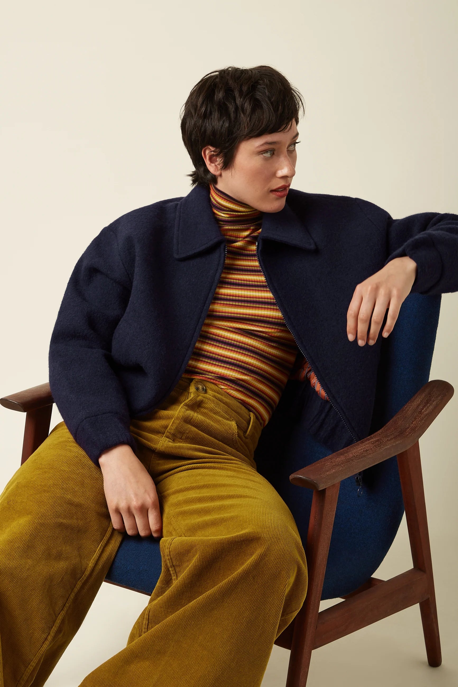 Fay Jacke Damen navy aus Wolle mit elastischem Bund