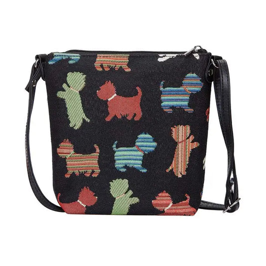 Playful Puppy Crossbody Tasche – Gobelin Sling Bag mit buntem Hundefiguren-Muster