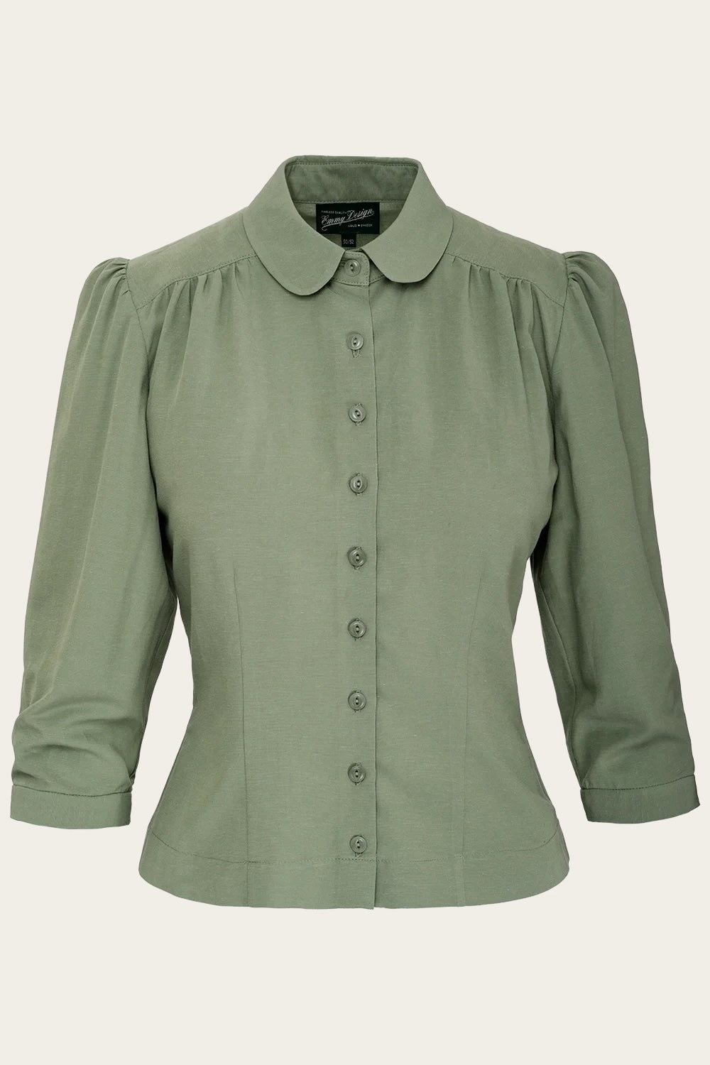 Edwardian inspirierte Bluse in Sage Green mit rundem Kragen