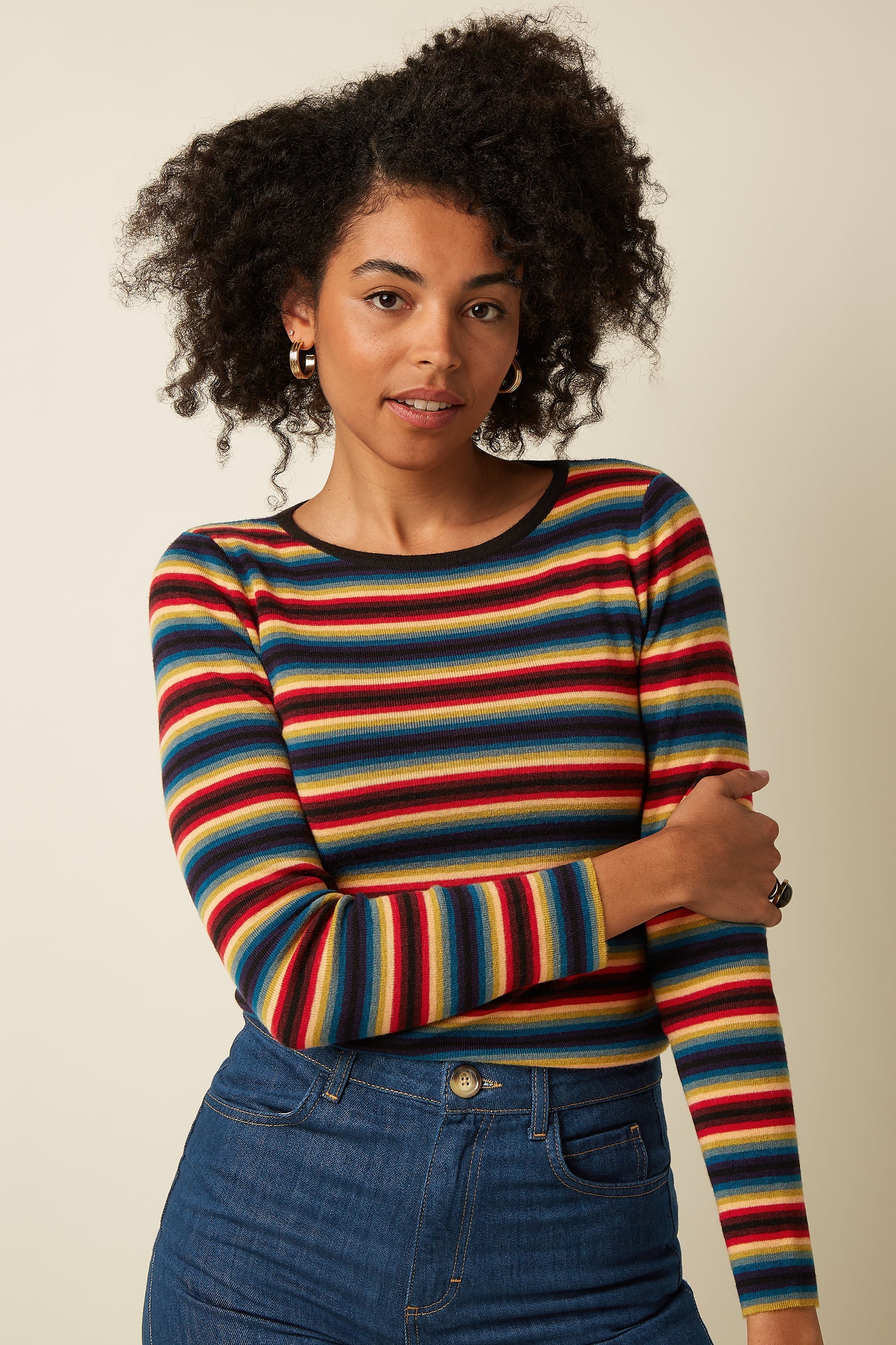 King Louie Agnes Top Lone Multicolor – gestreifter Wollpullover in Vorderansicht