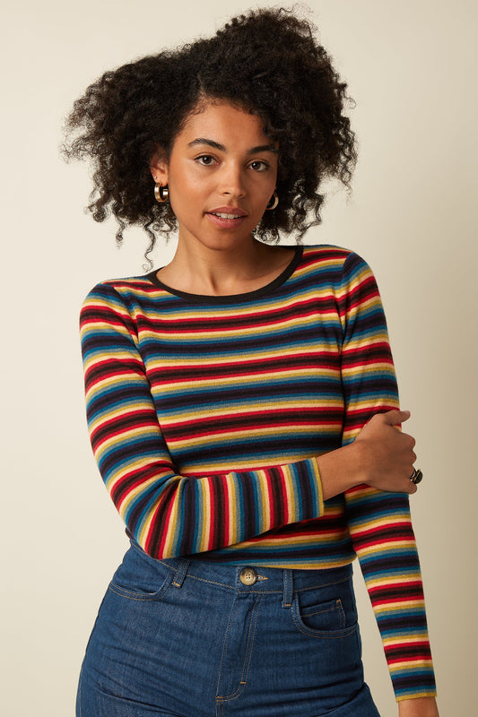 King Louie Agnes Top Lone Multicolor – gestreifter Wollpullover in Vorderansicht