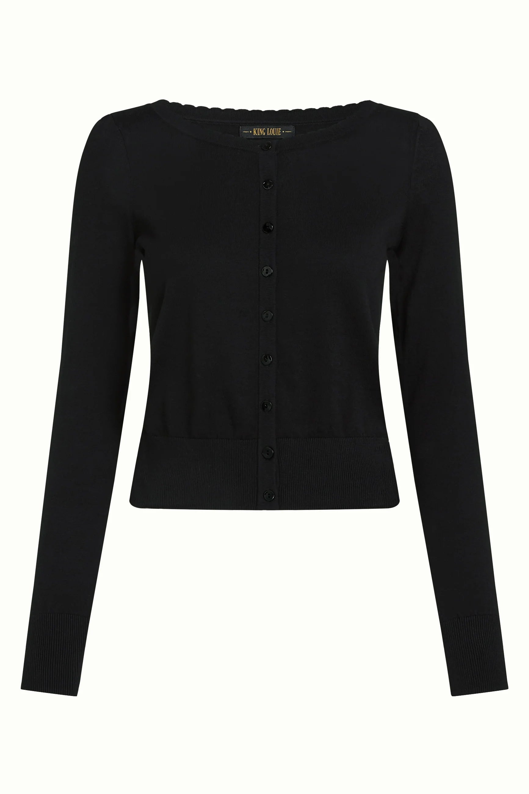 King Louie Cardigan  UTE in Schwarz – taillierter Cardigan mit Rundhals und Knopfleiste