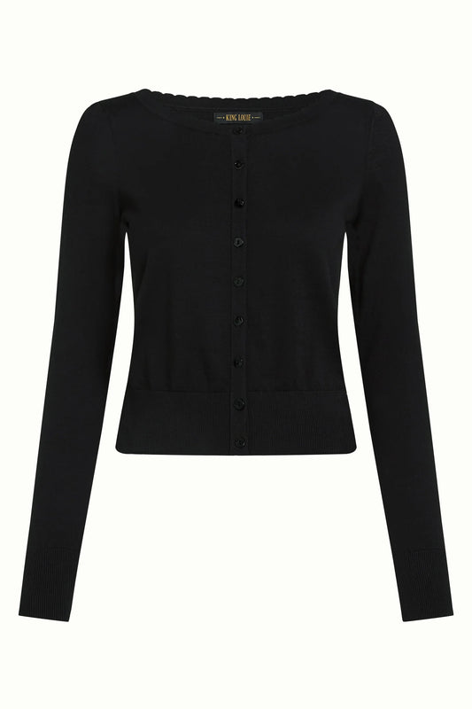 King Louie Cardigan  UTE in Schwarz – taillierter Cardigan mit Rundhals und Knopfleiste