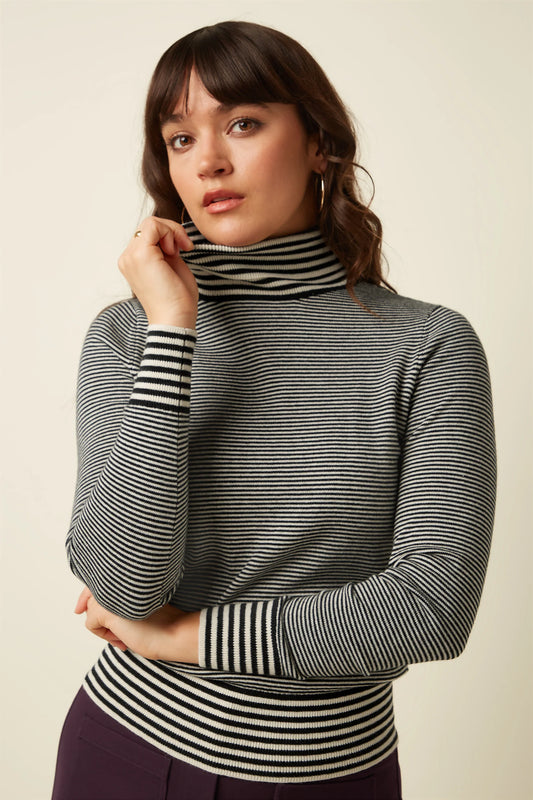 King Louie Rollneck Top Sere Black – Damen Stricktop im vintage inspirierten Herbstlook