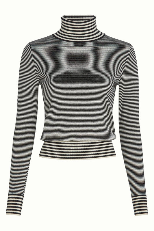 King Louie Rollneck Top Sere Black – taillierter Strickpullover aus Baumwolle und Wolle