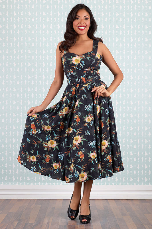 Vintage Trägerkleid Damen floral schwarz Miss Candyfloss