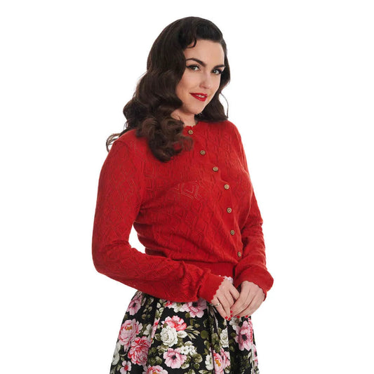 Retro Strickjacke Damen tailliert in Rot