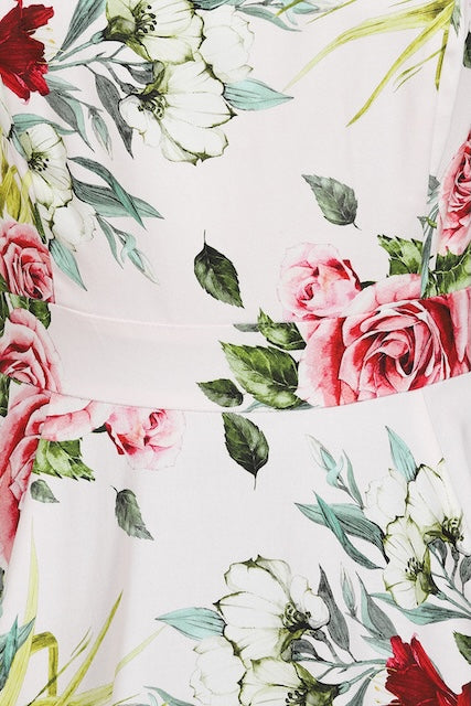 Vintage Kleid Damen weiß floral Detailansicht