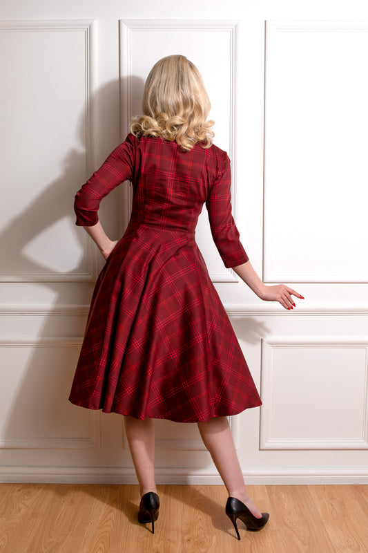 Vintage Tartan Winterkleid "Blake Check Swing Dress" - weinrot - Dotty&Dan