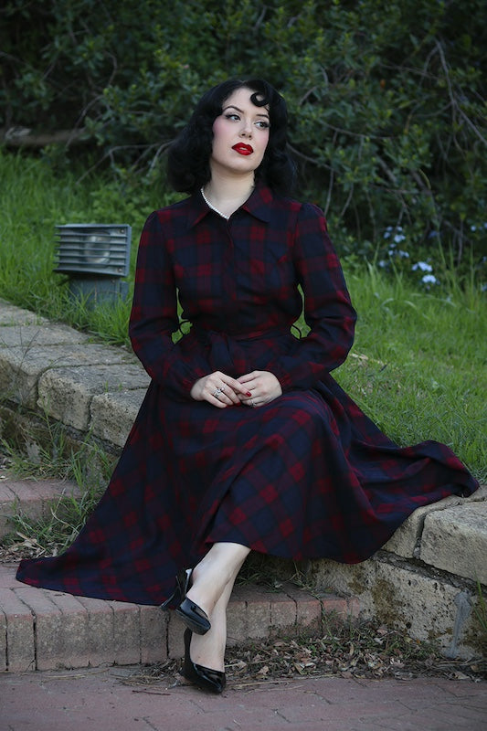 Vintage Swing Kleid Tartan mit langen Ärmeln