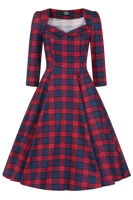 Margot Tartan Swing Dress rot navy Vintage Kleid 50s