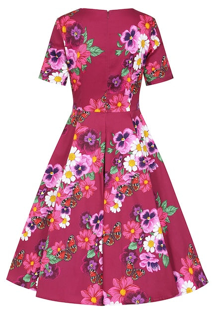Rückansicht Berry Blossom Kleid mit Reißverschluss