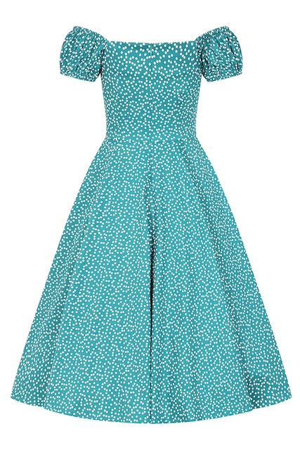 Retro Sommerkleid türkis weiß gepunktet