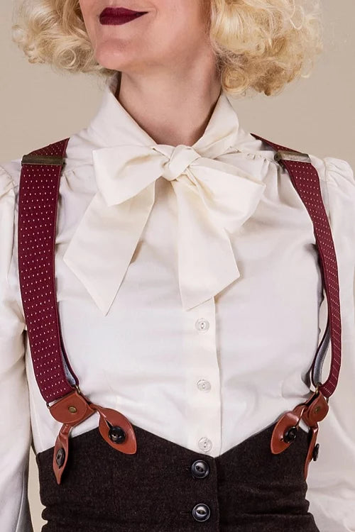 Vintage Damen Hosenträger the sassy suspenders - mini polkadot burgundy