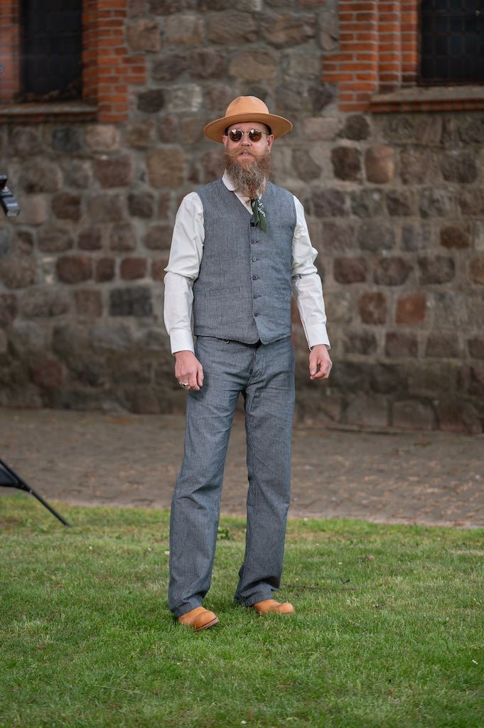 1905 Hauler Vest - grey striped linen - Dotty&Dan