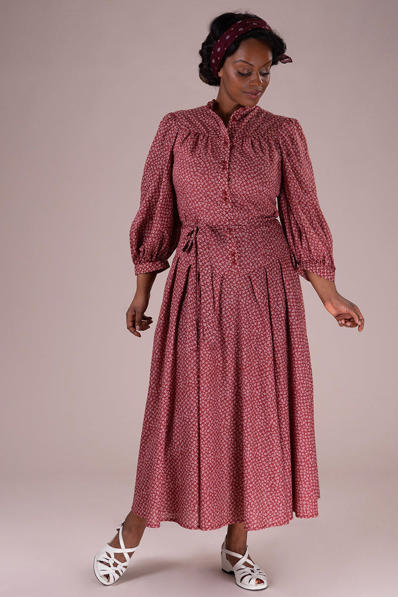 The Green Gables Dress - burgundy ditsy floral - Dotty&Dan