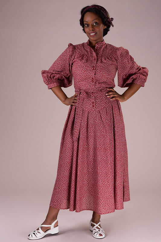 The Green Gables Dress - burgundy ditsy floral - Dotty&Dan