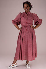 The Green Gables Dress - burgundy ditsy floral
