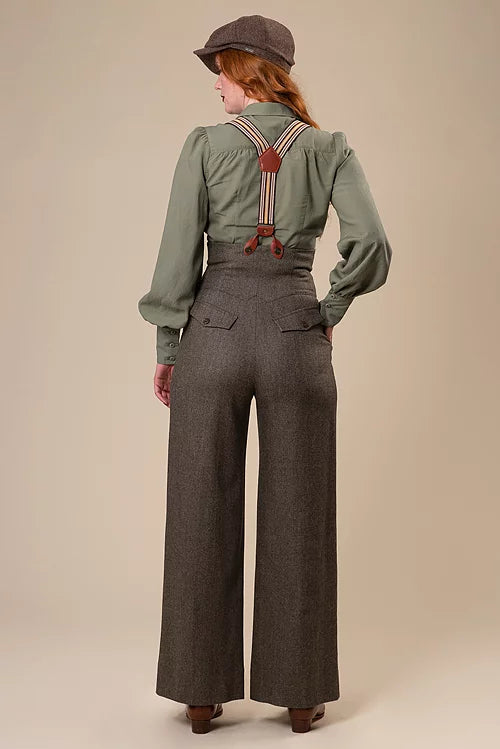 miss fancy pants slacks - thyme herringbone