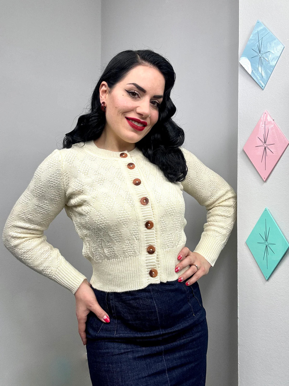 Vintage Rautenstrick-Cardigan „Sandra“ - creme - Dotty&Dan