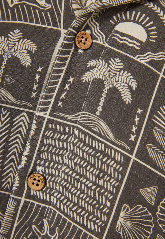 Detailaufnahme Funky Buddha Herrenhemd Moon Mist mit Retro Muster