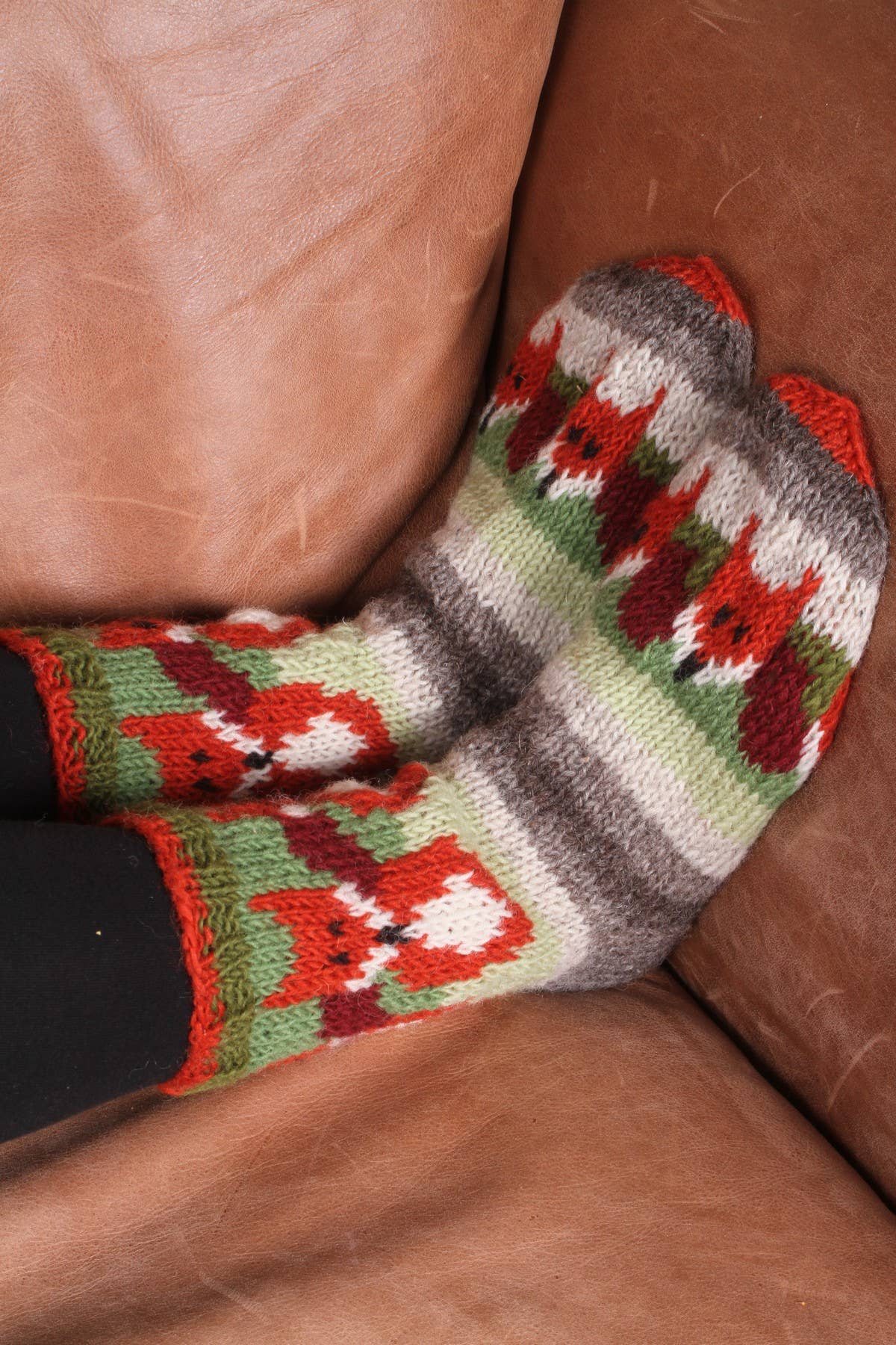 Pachamama Fair Isle Wollsocken mit Fuchsmuster als Winteraccessoire