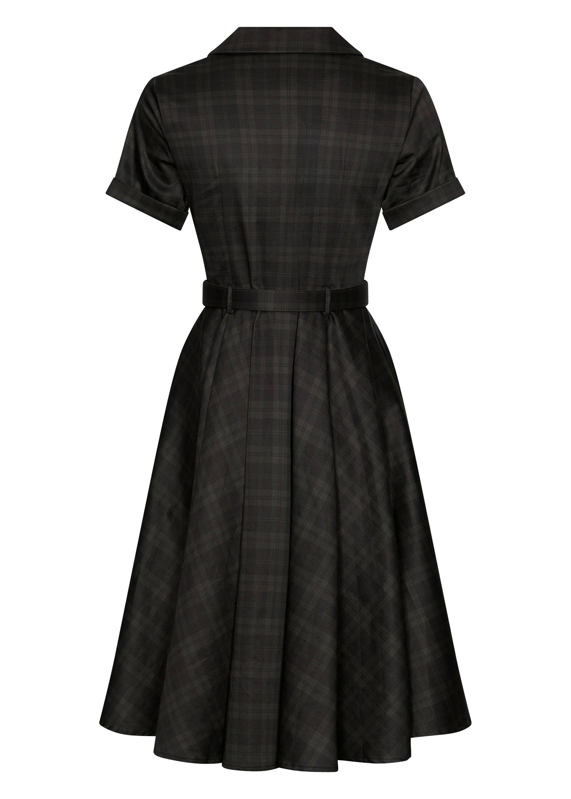 Blackout Tartan Ton-in-Ton Karomuster des schwarzen 50er Jahre Kleides Lucy