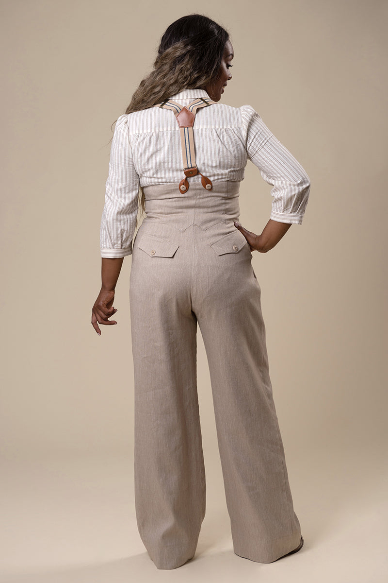 The Miss Fancy Pants Slacks - sand wide herringbone - Dotty&Dan