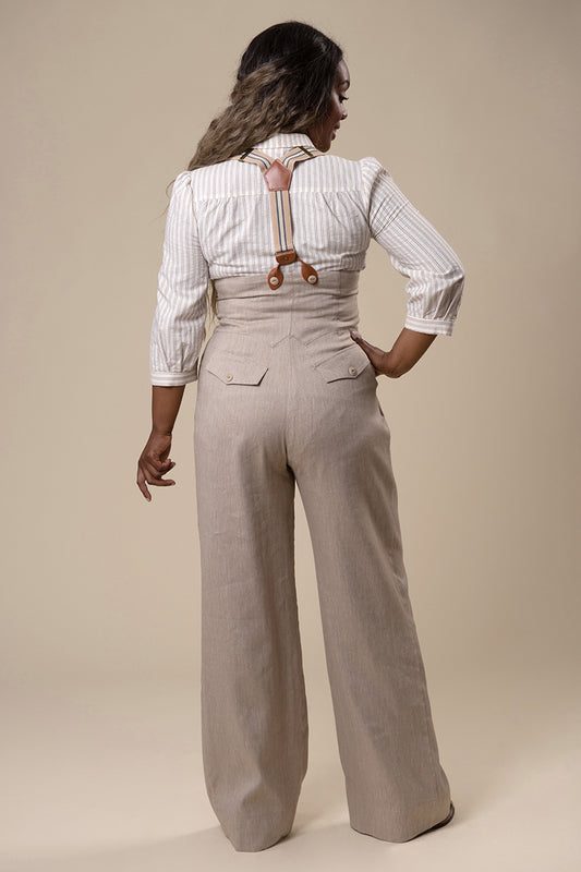 The Miss Fancy Pants Slacks - sand wide herringbone - Dotty&Dan
