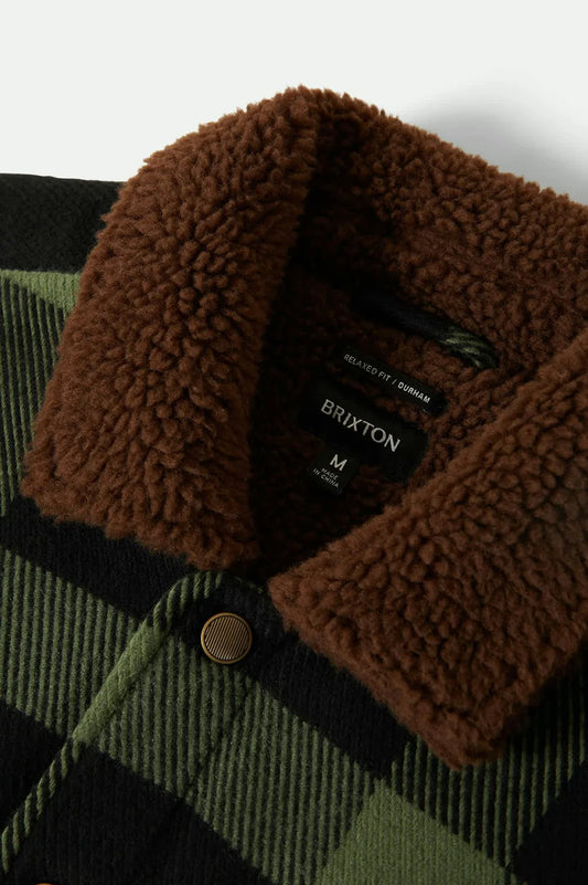 Brixton Flanelljacke Black Wild Green mit Teddykragen