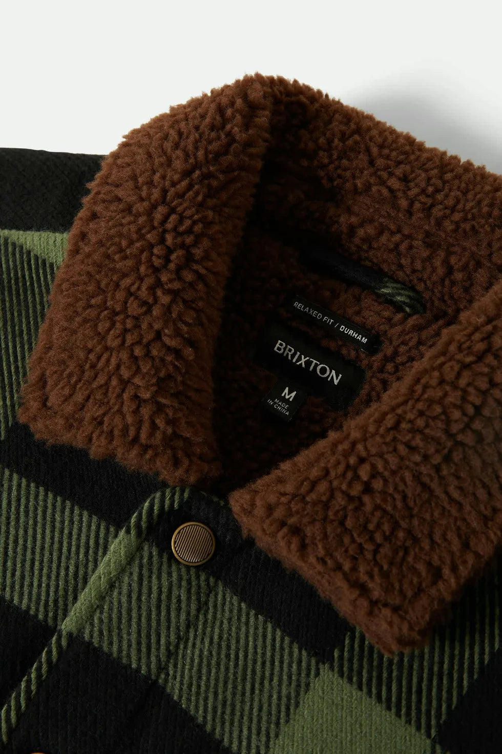 Brixton Flanelljacke Black Wild Green mit Teddykragen