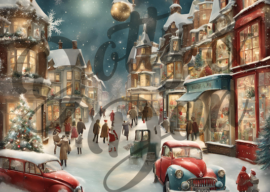 Vintage Weihnachts Postkarte - Einkaufsbummel - Dotty&Dan