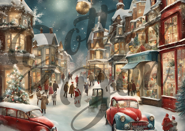 Vintage Weihnachts Postkarte - Einkaufsbummel - Dotty&Dan