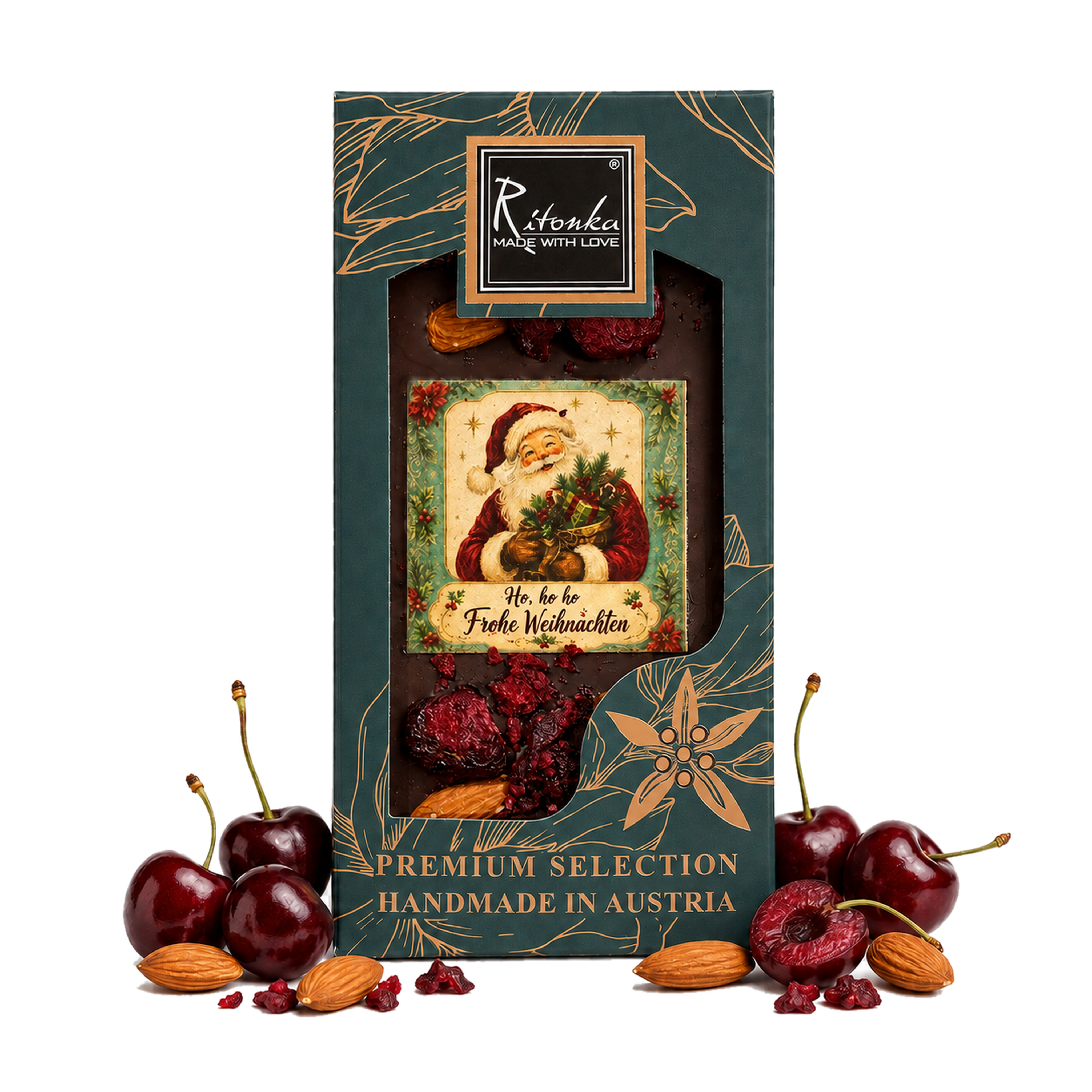 Bitterschokolade Weihnachtsmann – Kirsche & Mandel von Ritonka – Produktfoto