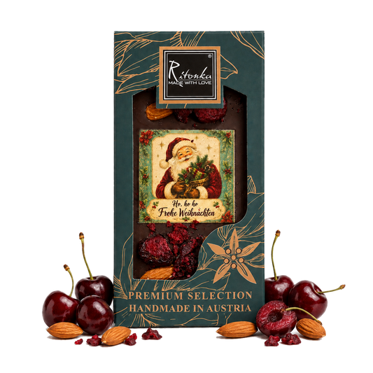 Bitterschokolade Weihnachtsmann – Kirsche & Mandel von Ritonka – Produktfoto