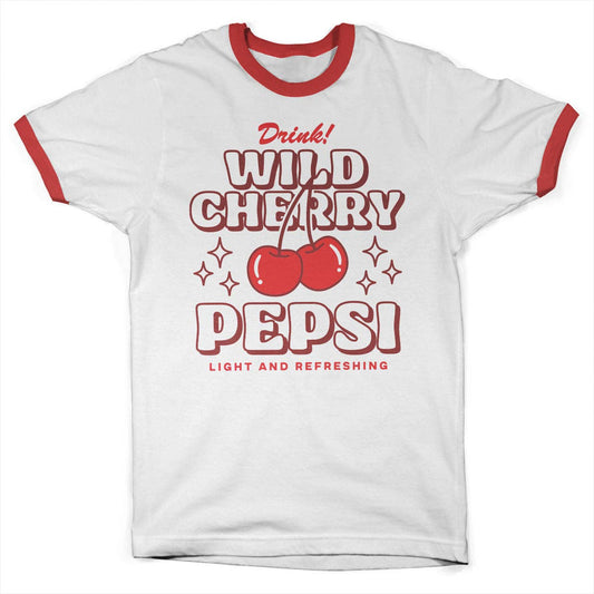 Pepsi Wild Cherry Ring T-Shirt mit rotem Kontrastkragen und Kirschmotiv