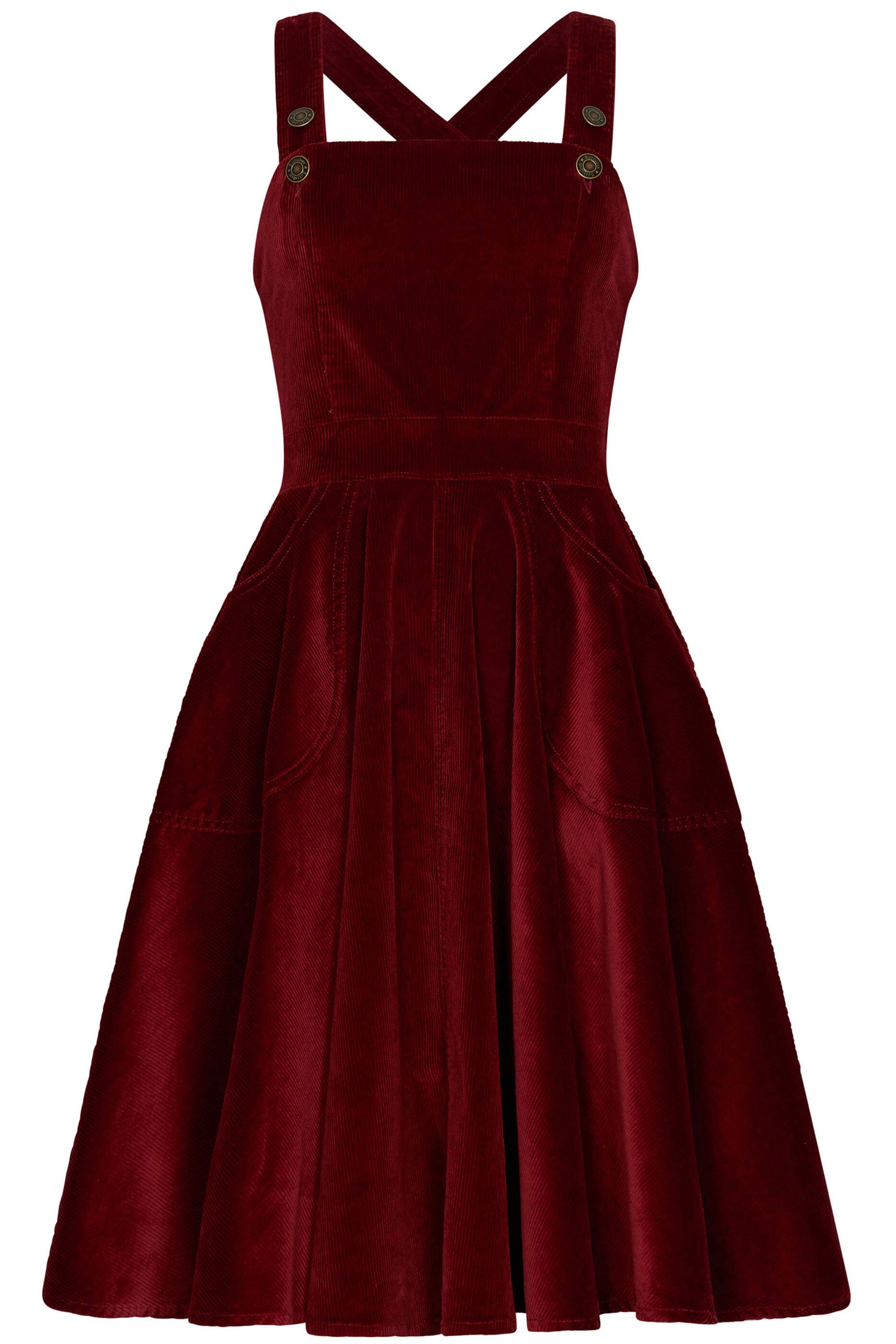 Succubus Tammy Cord-Latzkleid Burgunderrot im 40er-Jahre-Stil