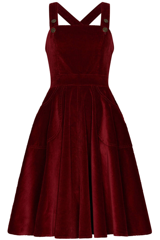Succubus Tammy Cord-Latzkleid Burgunderrot im 40er-Jahre-Stil
