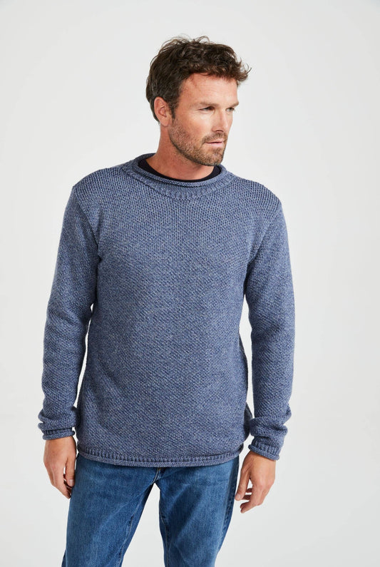 Herren Merino Pullover Denim Aran Woollen Mills Ganzansicht