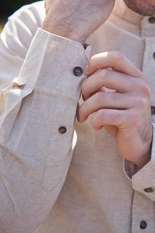 Leinenhemd ohne Kragen, irisches Design - naturbeige - Dotty&Dan