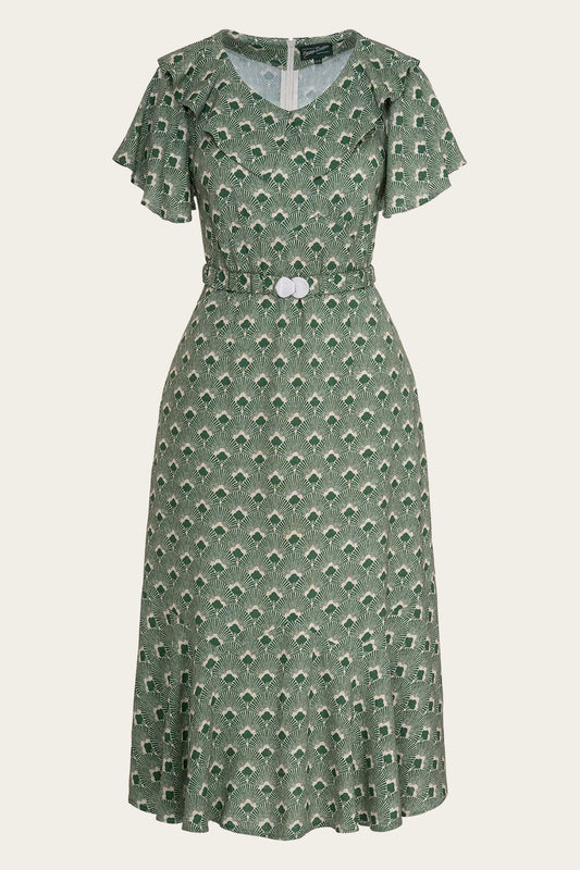 The Lovey dovey Dress - Green art deco fans - Dotty&Dan