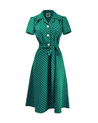Pretty 40s Shirt Dress - green polka